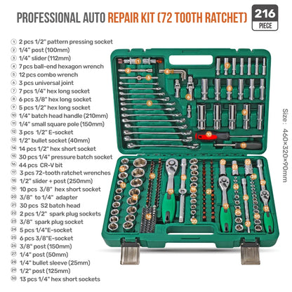 46/74/216pc Socket Wrench Set, Ratchet Wrench Tool Sets, Mechanical and Automotive Repair Combination Socket Ratchet Wrench Set